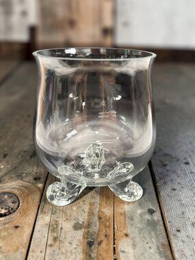Vintage Hand Blown Clear Glass Vase / Candle Holder With Unique Sculpted Base De